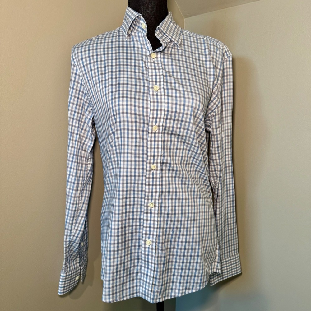 FAHERTY RESERVE Gingham Check Button Down Shirt Womens XS Blue White Long Sleeve